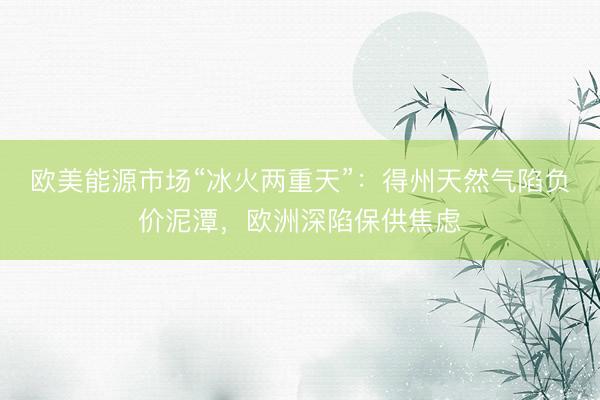 欧美能源市场“冰火两重天”：得州天然气陷负价泥潭，欧洲深陷保供焦虑