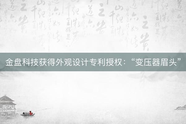 金盘科技获得外观设计专利授权：“变压器眉头”