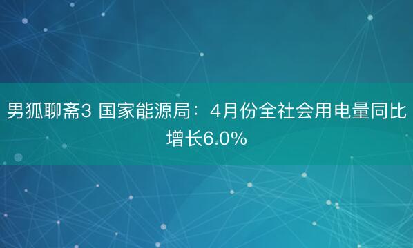 男狐聊斋3 国家能源局：4月份全社会用电量同比增长6.0%