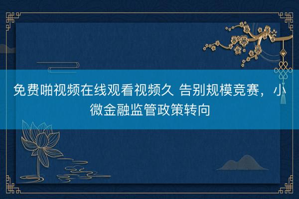 免费啪视频在线观看视频久 告别规模竞赛，小微金融监管政策转向
