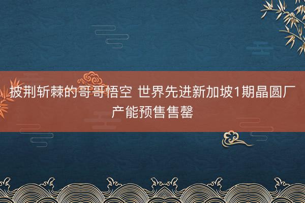 披荆斩棘的哥哥悟空 世界先进新加坡1期晶圆厂产能预售售罄