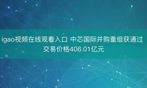 igao视频在线观看入口 中芯国际并购重组获通过 交易价格406.01亿元