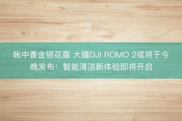 帐中香金银花露 大疆DJI ROMO 2或将于今晚发布：智能清洁新体验即将开启
