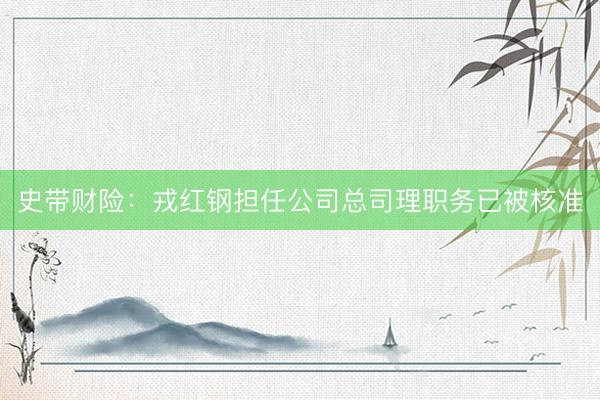 史带财险：戎红钢担任公司总司理职务已被核准