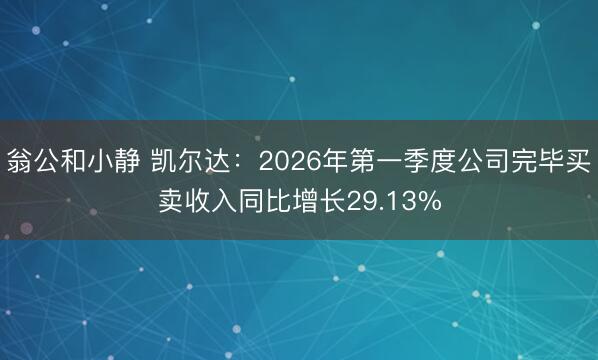 翁公和小静 凯尔达:2026年第一季度公司完毕买卖收入同比增长29.13%