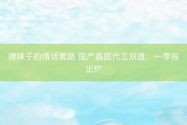 撩妹子的情话套路 国产晶圆代工双雄,一季报出炉